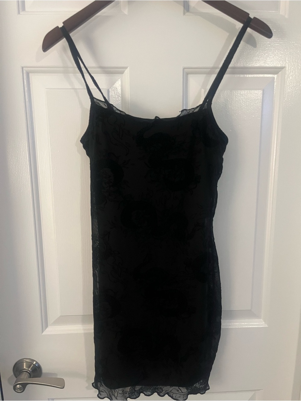 H&M Little Black Floral Burnout Slip Mini Dress Size Small
